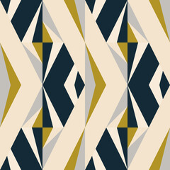 Fototapeta premium Modern vector abstract geometric background with triangles, rectangles, squares and chevrons in retro scandinavian style. Pastel colored simple shapes graphic seamless pattern.