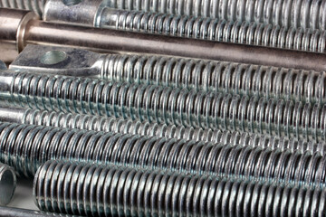 Newly manufactured large screws. Close up.