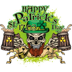 st. Patrick skull, grunge vintage design t shirts
