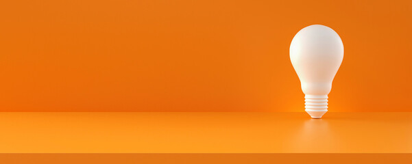 Light bulb white on orange background. Horizontal composition with copy space. © ImagesRouges