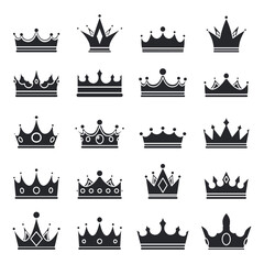 Medieval royal crown queen monarch king lord silhouette icons set isolated vector illustration © alestraza