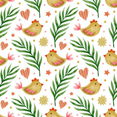 Watercolor seamless pattern fairy garden on a white background.