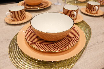  set of beautiful dishes for a festive table setting. porcelain service 