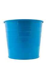 A blue miniature empty bucket