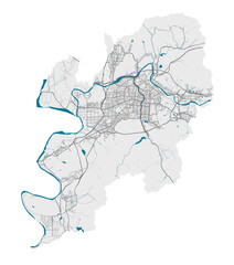 Detailed map of Daegu city, Cityscape. Royalty free vector illustration.