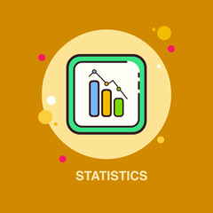 Statistics with bar graph with line cart on yellow background flat concept design