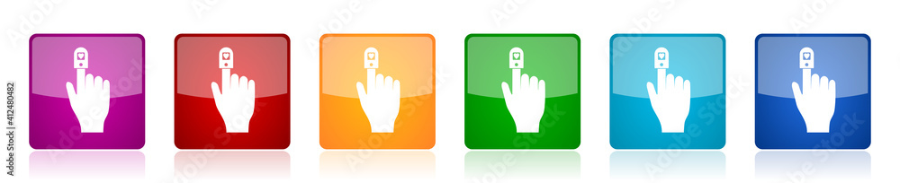 Fototapete oximeter, blood saturation monitor icon set, square glossy vector buttons in 6 colors options for we