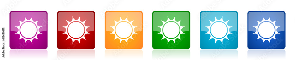 Fototapete Sun icon set, square glossy vector buttons in 6 colors options for webdesign and mobile applications
