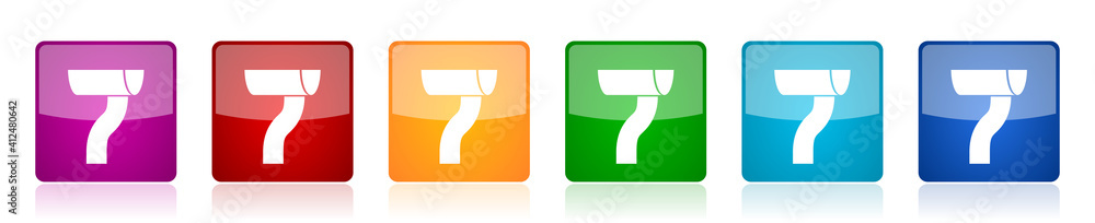 Poster gutter icon set, square glossy vector buttons in 6 colors options for webdesign and mobile applicati