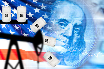 Fall in the value of crude petroleum. Concept - bonkotism of US oil companies. Ruin of oil...