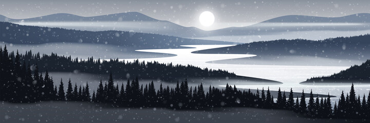 Obraz premium Panoramic mountain landscape. Blizzard in the mountains. 