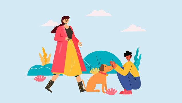 the illustration of people teasing cute pets