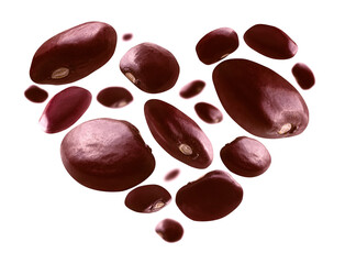 Red beans in the shape of a heart on a white background