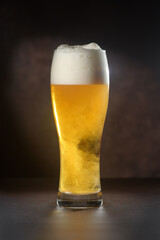 Beer.Pint of Beer close up isolated on abstract background. Cold Craft light Beer in a glass