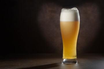 Beer.Pint of Beer close up isolated on abstract background. Cold Craft light Beer in a glass