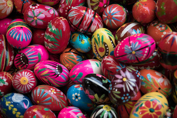 Fototapeta na wymiar Colored wooden eggs in krakow Poland
