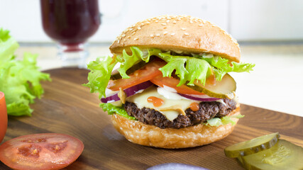 Home made hamburger with beef.Fresh burger.Tasty