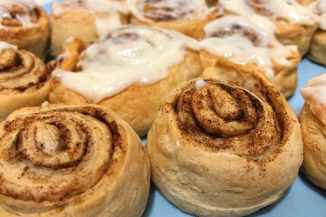 Homemade puff pastry buns, cinnabon. Dessert for served for coffee break