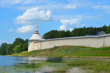 The territory of the Holy Trinity Cathedral in Pskov. One of the oldest sights in Russia.