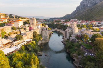 Fototapeta na wymiar View of the historic Old Bridge in Mostar. Bosnia and Herzegovina