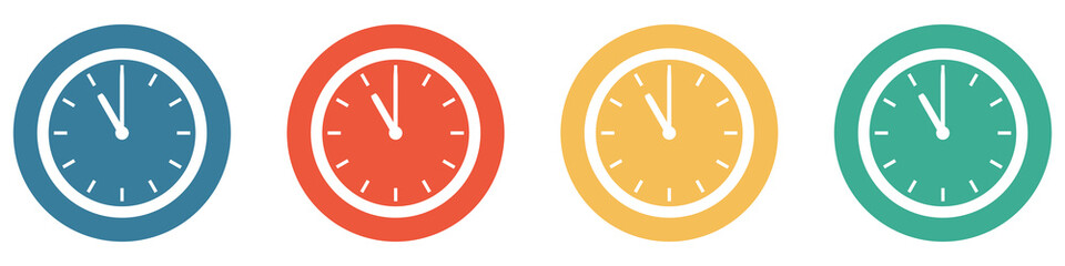 Bunter Banner mit 4 Buttons: Uhr um 11 Uhr