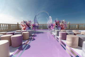 Luxurious wedding ceremony on the background the ocean.