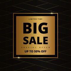 Big sale promotion golden banner template. Gold luxury sale banner for special offer. Vector illustration.
