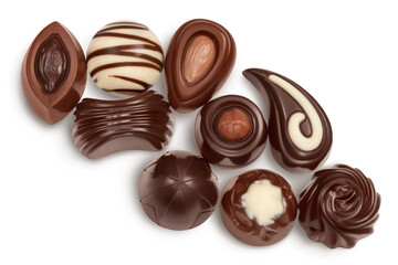 Chocolate candy isolated on white background with clipping path and full depth of field. Top view....