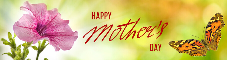  image of flowers and a flying butterfly. Happy Mothers Day