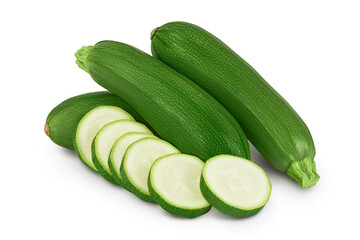 Fresh whole zucchini isolated on white background with clipping path and full depth of field