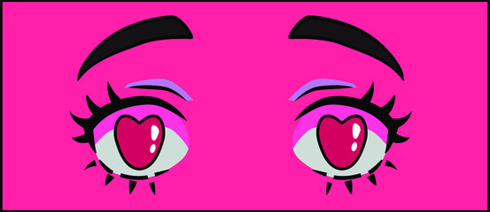 Manga eyes of cartoon female character in love. Vector design for t-shirt graphics, fashion prints, tees, stickers, posters.