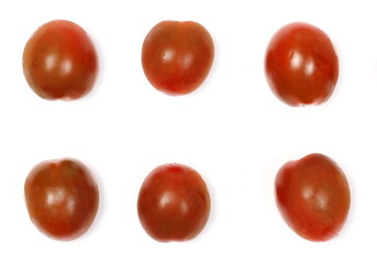 Mini kumato tomato set and collection isolated on white background, top view