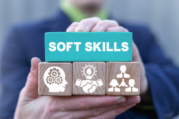 Concept of soft skills. Business management and training.