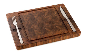 Wooden cutting board isolated on white.