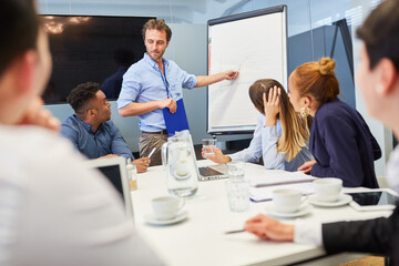 Consultant at the whiteboard in the consulting workshop