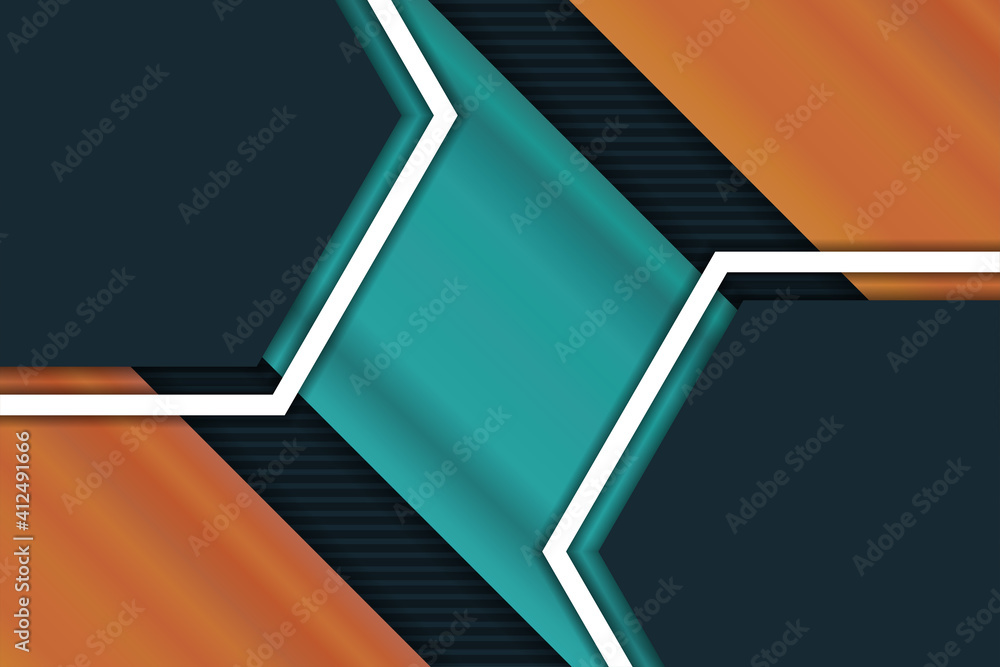 Poster modern tech blue combine with orange background. 3d futuristic abstract background. half of hexagon 