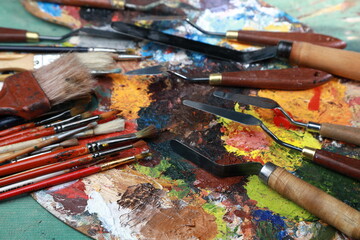 Obraz premium brushes, paints and palette, all for creativity