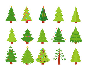 Christmas trees collection. Set of vector Christmas trees icon for cards, banners and websites page