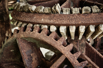 Old rusty gear mechanism, closeup