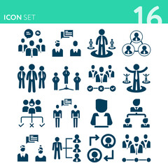 Simple set of 16 icons related to business community