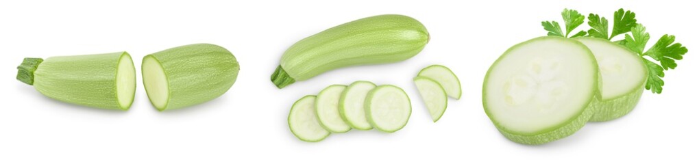 zucchini or marrow isolated on white background with clipping path and full depth of field, Set or collection