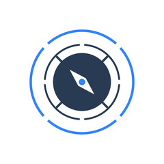 Compass icon. GPS Icon. Magnetic compass, indicator icon, east, west , north, south indicator. Location pin with vector illustration and flat style.
