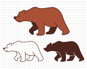 Bear grizzly clip art. Silhouette vector flat illustration. Cutting file. Suitable for cutting software. Cricut, Silhouette