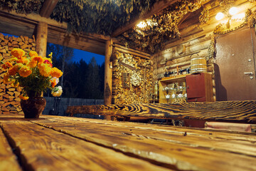 Rustic style with wood-fired Russian bath.