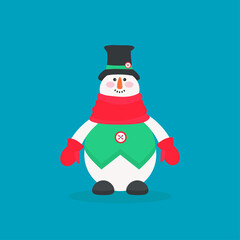 Cute snowman. Modern illustration holiday design for xmas season. Merry Christmas happy new year winter vector illustration for invitation, children room, nursery decor, interior design, stickers