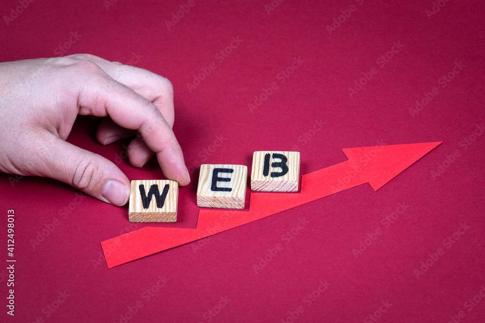 Poster web concept. red arrow indicates the development and growth