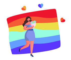 Gay and Lesbian Holding Rainbow Love Flag.LGBT Gay Pride.Homosexual People on
Valentines Day.Sexual Orientation.LGBT Community Support.Human Rights.Sexuality Identity.Flat Cartoon Vector Illustration.