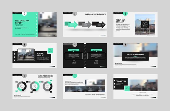 Abstract white, green presentation slides. Modern brochure cover design. Fancy info banner frame. Creative infographic elements set. Urban city font. Vector title sheet model. Ad flyer style template