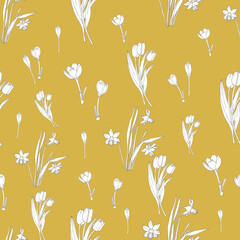 Vector white spring flowers repeat pattern background