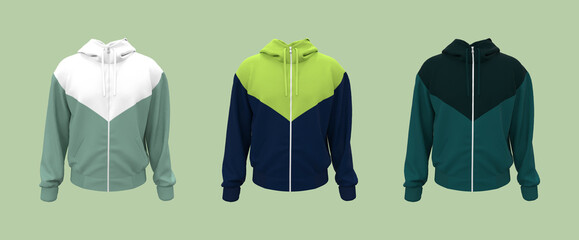 Windrunner jacket mockup in front view, isolated on white background, 3d rendering, 3d illustration © Febriana